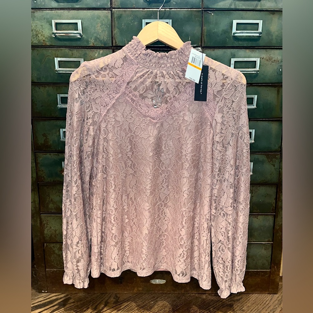 NWT Pale Pink Cable & Gauge Lace Overlay Blouse